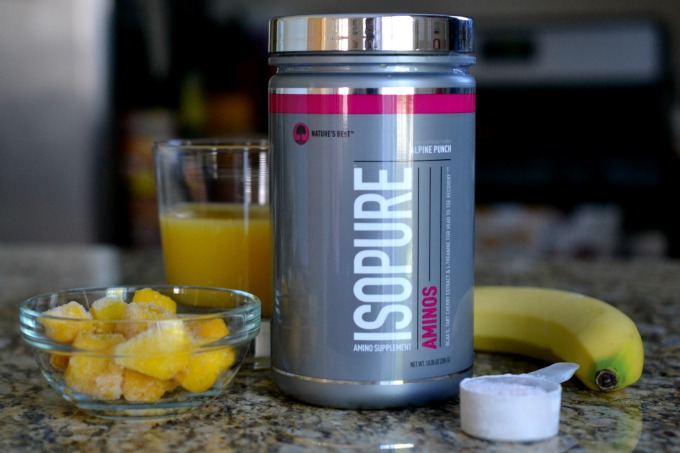 Need to refuel to recover from a hard workout? Try this Tropical Fruit Recovery Smoothie, made with Isopure Aminos! #isopure #behindthemuscle
